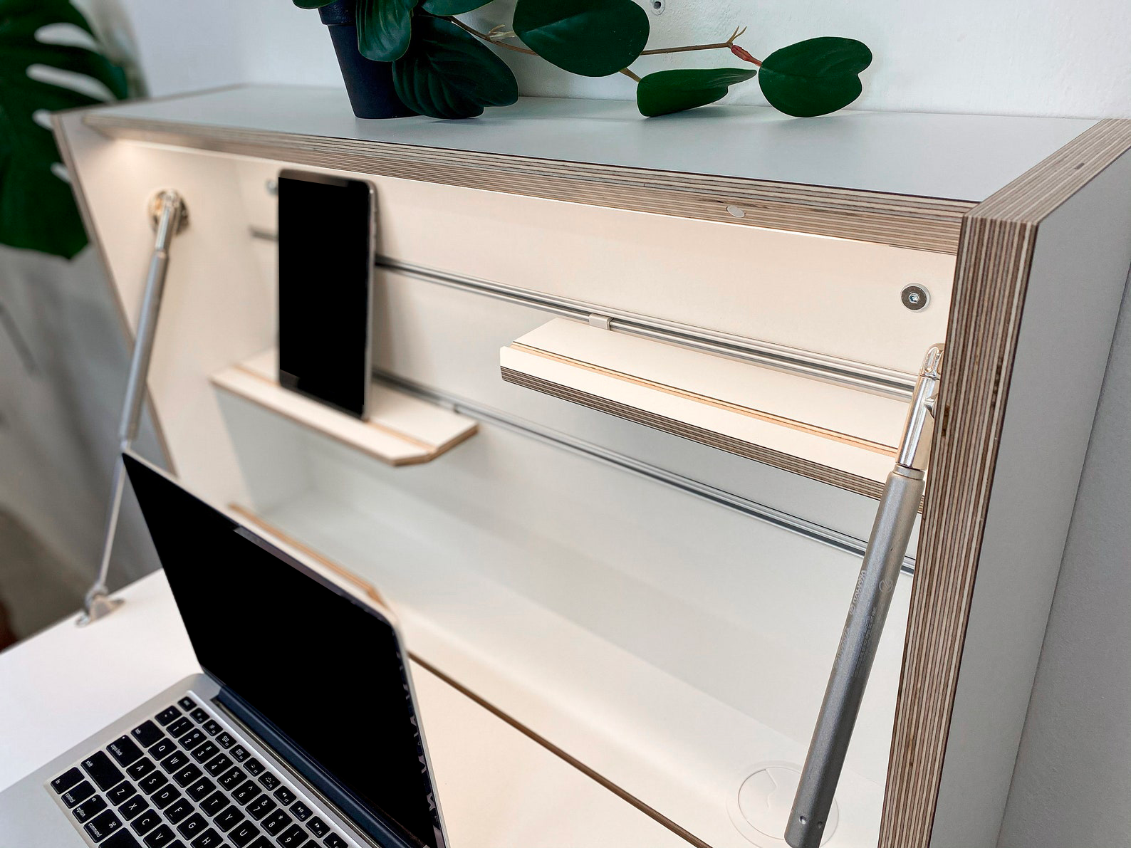 Folding wall desk with shelves - White